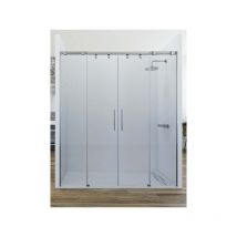 Mampara de ducha frontal de 2 hojas fijas y 2 puertas correderas. - Cristal tratamiento antical incluido - Modelo arwen Medida (171-180)