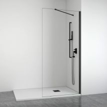 Bellobath – Duschwand Mit Feststehender Frontscheibe – Transparent – Mattschwarze Profile – Gelenkarm – Anpassbare Breite 58–60 Cm – Höhe 195 Cm