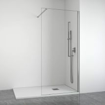 Bellobath – Duschwand Mit Feststehender Frontscheibe – Transparent – Profile In Glänzendem Silber – Breite Anpassbar 108–110 – Höhe 195