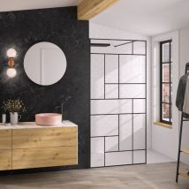 Kinedo - Mampara de ducha Solo Design + perfil mondrian serigrafiado 100cm Negro mate