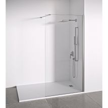 Bellobath - Mampara de ducha frontal panel fijo - Transparente - Cristal templado 8 mm Antical - Perfilería Plata Brillo - Ancho adaptable 68-70 cm