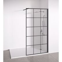 Bellobath - Mampara de ducha frontal panel fijo - Decorado industrial - Cristal templado 8 mm Antical - Perfilería Negra Mate - Ancho adaptable 88-90