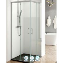 Mampara de Ducha Rectangular Angular Corredera 2 Puertas 2 Fijas Vidrio 6mm Altura 200cm Transparente - Cromo Brillo - 100 cm (Adaptable 95,5-98,5cm)