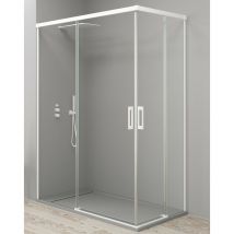 Baño Total - Mampara Ducha Rectangular Angular Corredera 2 Puertas + 2 Fijos Cristal 6mm Antical Transparente Perfil Blanco Mate - 130 cm (Adaptable