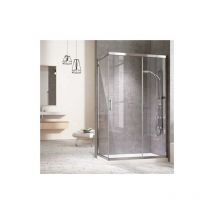 Mampara de ducha rectangular con un lateral fijo y un frontal con puerta corredera y lateral fijo. reversible Cristal transparente Perfíl cromo