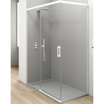 Baño Total - Mampara Ducha Rectangular Corredera Acceso Frontal Vidrio Templado 6mm Antical Transparente Perfil Blanco Mate 175 (Adaptable