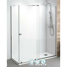 Baño Total - Mampara Ducha Rectangular Frontal Corredera 1 Puerta 1 Fijo Cristal Templado 8mm Transparente Altura 200cm Perfil Cromo Brillo 185 cm