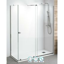 Baño Total - Mampara Ducha Rectangular Frontal Corredera 1 Puerta 1 Fijo Cristal Templado 8mm Transparente Altura 200cm Perfil Cromo Brillo 110 cm
