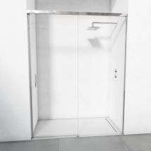 Mampara de ducha reversible 1 corredera + 1 fijo - Perfilería minimalista - Cristal transparente templado 6 mm antical - Cromo - Ancho adaptable