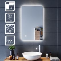 Sirhona - Miroir led Miroir de salle de bains avec éclairage led Miroir Cosmétiques Mural Lumière Illumination avec Commande par Effleurement 80x50 cm