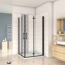 Mampara ducha 4 puertas plegables con perfil negro mate ,estilo industrial, 5 mm cristal templado, Easyclean 100x80x190cm