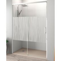 Jysan - Mampara Ducha Frontal 1 puerta 1 fijo Corredera Vidrio Templado 6mm Antical Serigrafía Perfil Cromo Brillo 160 cm (Adaptable 154-159cm)