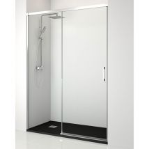 Jysan - Mampara Ducha Frontal 1 puerta 1 fijo Corredera Vidrio Templado 6mm Antical Transparente Perfil Cromo Brillo 110 cm (Adaptable 104-109cm)