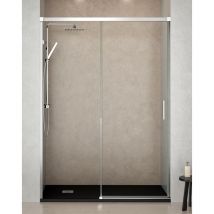 Baño Total - Mampara Ducha Frontal 1 puerta 1 fijo Corredera Vidrio Templado 6mm Antical Transparente Perfil Cromo Brillo 190 cm (Adaptable 184-189cm)