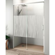 Baño Total - Mampara Ducha Frontal 1 puerta 1 fijo Corredera Vidrio Templado 6mm Antical Serigrafía Perfil Cromo Brillo 175 cm (Adaptable 169-174cm)