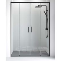 Jysan - Mampara Ducha Frontal 2 puertas 2 fijos Cristal Templado 6mm Antical Transparente Altura 195cm Perfil Negro Mate 185 cm (Adaptable 182-187cm)