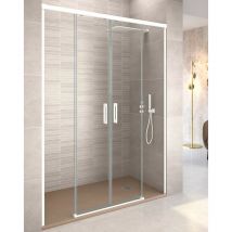 Baño Total - Mampara Ducha Frontal 2 puertas 2 fijos Cristal Templado 6mm Antical Transparente Altura 195cm Perfil Blanco Mate 200 cm (Adaptable