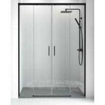 Mampara Ducha Frontal 2 puertas 2 fijos Cristal Templado 6mm Antical Transparente Altura 195cm Perfil Negro Mate 190 cm (Adaptable 187-192cm)