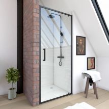 Mampara ducha pivotante 90X200 - perfil negro mate - cristal transparente