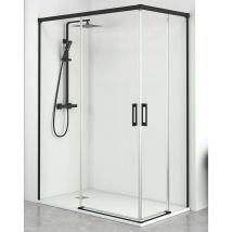 Baño Total - Mampara Ducha Rectangular Angular Corredera 2 Puertas 2 Fijos Cristal Templado 6mm Antical Transparente Perfil Negro Mate 85 cm