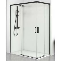 Mampara Ducha Rectangular Angular Corredera 2 Puertas 2 Fijos Cristal Templado 6mm Antical Transparente Perfil Negro Mate 120 cm (Adaptable