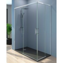 Baño Total - Mampara Ducha Rectangular Angular Corredera 2 Puertas + 2 Fijos Cristal 6mm Antical Transparente Perfil Cromo Brillo - 135 cm (Adaptable