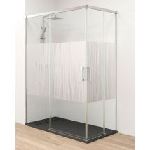 Mampara Ducha Rectangular Angular Corredera 2 Puertas 2 Fijos Cristal Templado 6mm Antical Serigafía Perfil Cromo 110 cm (Adaptable 106-111cm) x 75cm