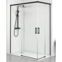 Jysan - Mampara Ducha Rectangular Angular Corredera 2 Puertas 2 Fijos Cristal Templado 6mm Antical Transparente Perfil Negro Mate 95 cm (Adaptable
