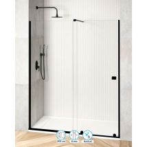 Jysan - Mampara Ducha Rectangular Frontal Corredera 1 Puerta 1 Fijo Cristal Templado 8mm Transparente Altura 200cm Perfil Negro Mate 140 cm