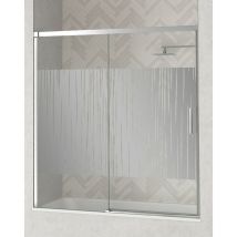 Baño Total - Mampara Frente Bañera 1 Puerta - 1 Fijo Corredera Cristal Templado 6mm Antical Serigrafía Perfil Cromo Brillo 165 cm (Adaptable