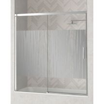Jysan - Mampara Frente Bañera 1 Puerta - 1 Fijo Corredera Cristal Templado 6mm Antical Serigrafía Perfil Cromo Brillo 160 cm (Adaptable 154-159cm)