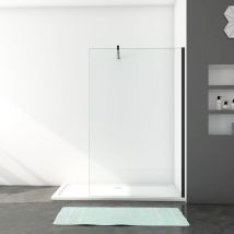 Mampara de ducha frontal 1 hoja sin marco exterior, 10mm cristal templado antical, barra 70-120cm y perfil negro, 90x200cm