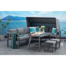 GAP - Mandalika Garden Dining-Ecklounge 'Sheffield' 3in1, inkl. flexibel montierbares Sonnendach, grau / anthrazit