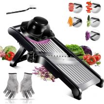 Debuns - Mandoline de Cuisine Multifonctions, Mandolines en inox, Mandolin Professionnelle, Epaisseur de Tranche Réglable - Brosse de Nettoyage et