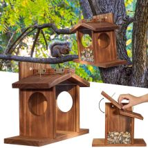 Mangeoire à écureuils en bois, mangeoires à écureuils pour l'hiver à l'extérieur, mangeoire à tamias en bois pour maïs, arachides, boîte durable