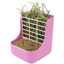 Mangeoire à foin pour lapins, mangeoire à foin suspendue, distributeur à double usage - Rose