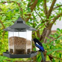 Mangeoire à Oiseaux, Récipient de Nourriture pour Oiseaux à Suspendre étanche avec Toit et Plateau pour Jardin Extérieur Patio Arrière-Cour Mangeoire
