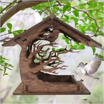Mangeoire Oiseaux Exterieur en Bois,Maison Oiseaux, Mangeoire à Oiseaux, Distributeur Suspendu Imperméable d’Extérieur Mangeoire pour Oiseaux