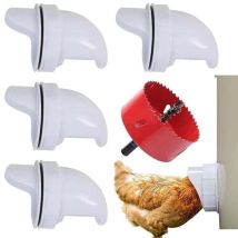 Mangeoire Poules Automatique, Avec 6 Ports Et Scie Cloche, éTanche à la Pluie, Mangeoire à Poulet sans DéChetsConvient aux seaux, seaux, boîtes,