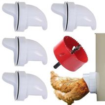 Mangeoire Poules Automatique, Avec 6 Ports Et Scie Cloche, éTanche à la Pluie, Mangeoire à Poulet sans DéChetsConvient aux seaux, seaux, boîtes,