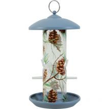 Mangeoire silo en plastique avec 2 perchoirs décorée bleu pour oiseaux - zolux