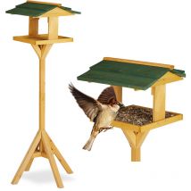 Mangeoire sur pied, Abreuvoir sur pied, Maisonnette oiseau sur pied pour jardin et balcon, grosse mangeoire,117cm, vert-nature - Relaxdays