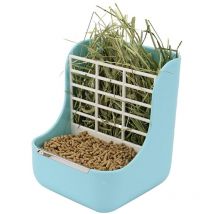 Mangeoires à foin pour lapins 2 en 1, double support pour aliments pour lapins, herbe - Bleu