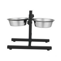 Gamelle abreuvoir double en acier inoxydable pour Chiens avec support stable et réglable, 2 x 4,5 litres