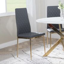 Urban Deco - Set of 6 Novato Grey Faux Leather Dining Chair with Gold Legs