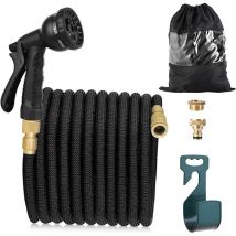 Kaejyiut - Manguera de jardín extensible de 15 m/50 pies con 8 funciones, flexible y ligera, para riego y limpieza de jardines, color negro.