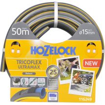 Hozelock - Manguera de jardín antiaplastamiento Ultramax uso doméstico diámetro 15 mm 50 m gris amarillo