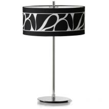 Diyas - Inspired Mantra Manhattan Table Lamp 2 Light L1/SGU10, Polished Chrome/Frosted Glass With Black Patterned Shade, cfl Lamps included