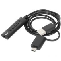 Manhattan - Câble usb Prise jack 3,5 mm, usb-a mâle, usb-c mâle 1 m noir avec régulateur de volume 153560