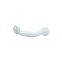 Maniglia con piedini a vite in acciaio bianco, L.140 mm, A.37 mm, P.33 mm, interasse 123 mm, 1 pezzo con viti.
